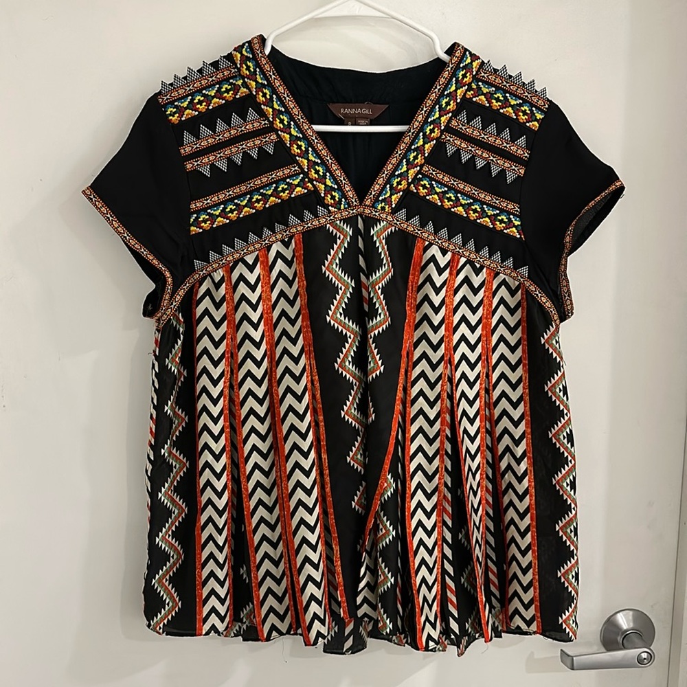 Anthropologie - Ranna Gill Patterned & Pleated Silk Top